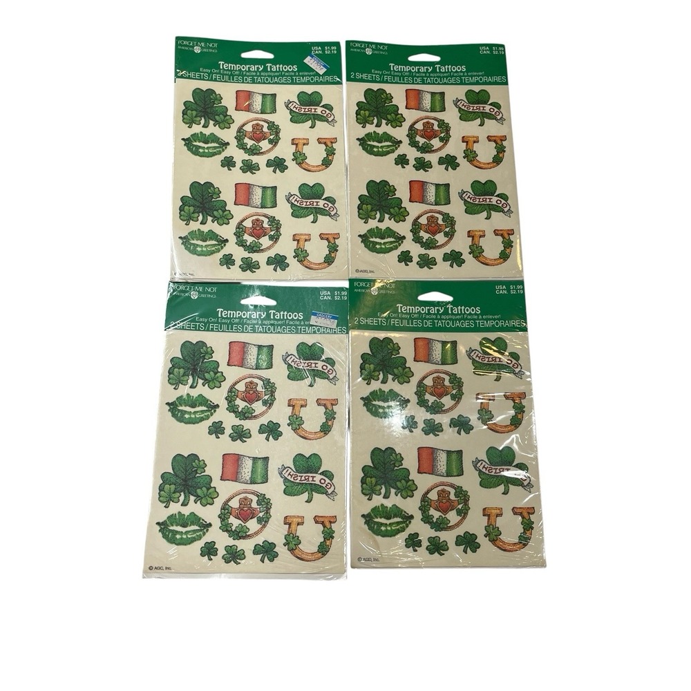 Vintage American Greeting Temporary Tatoo Set Irish St Patricks Day Notre Dame